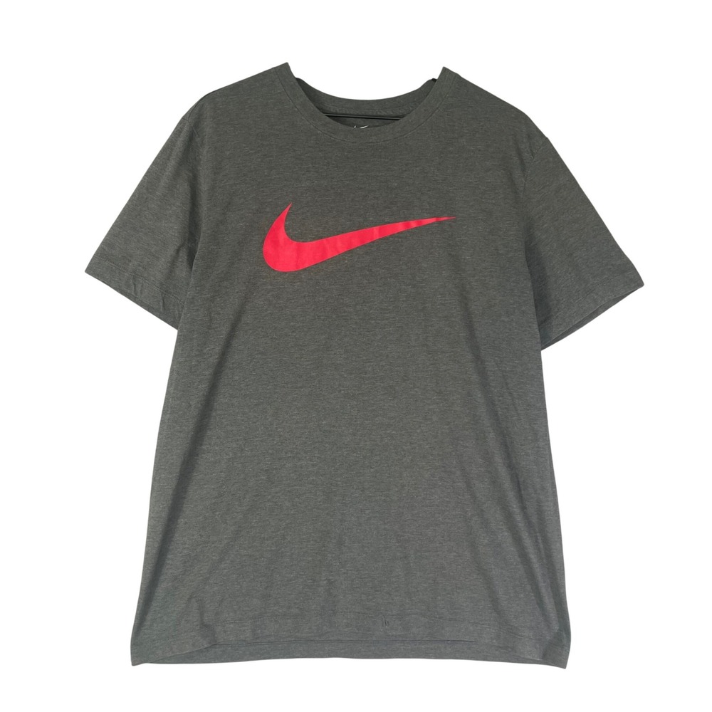Nike Mens The Nike Tee Swoosh Logo T-Shirt‎ Gray Red Large Athletic Training